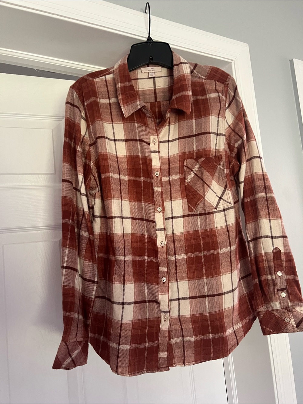Women’s Rust Plaid Button-Up Shirt